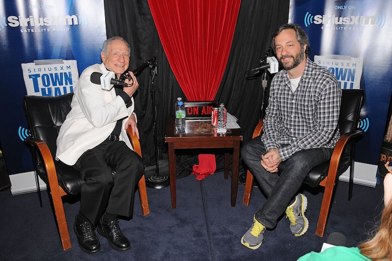 LOS ANGELES, CA - APRIL 18:  Comedian Mel Brooks and director Judd Apatow attend a broadcast of "SiriusXM's Town Hall with Mel Brooks and Moderator Judd Apatow" on April 18, 2013 in Los Angeles, California.  (Photo by Michael Tullberg/Getty Images)