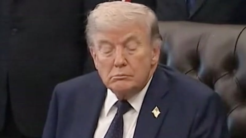 Donald Trump appears to nod off in the White House.