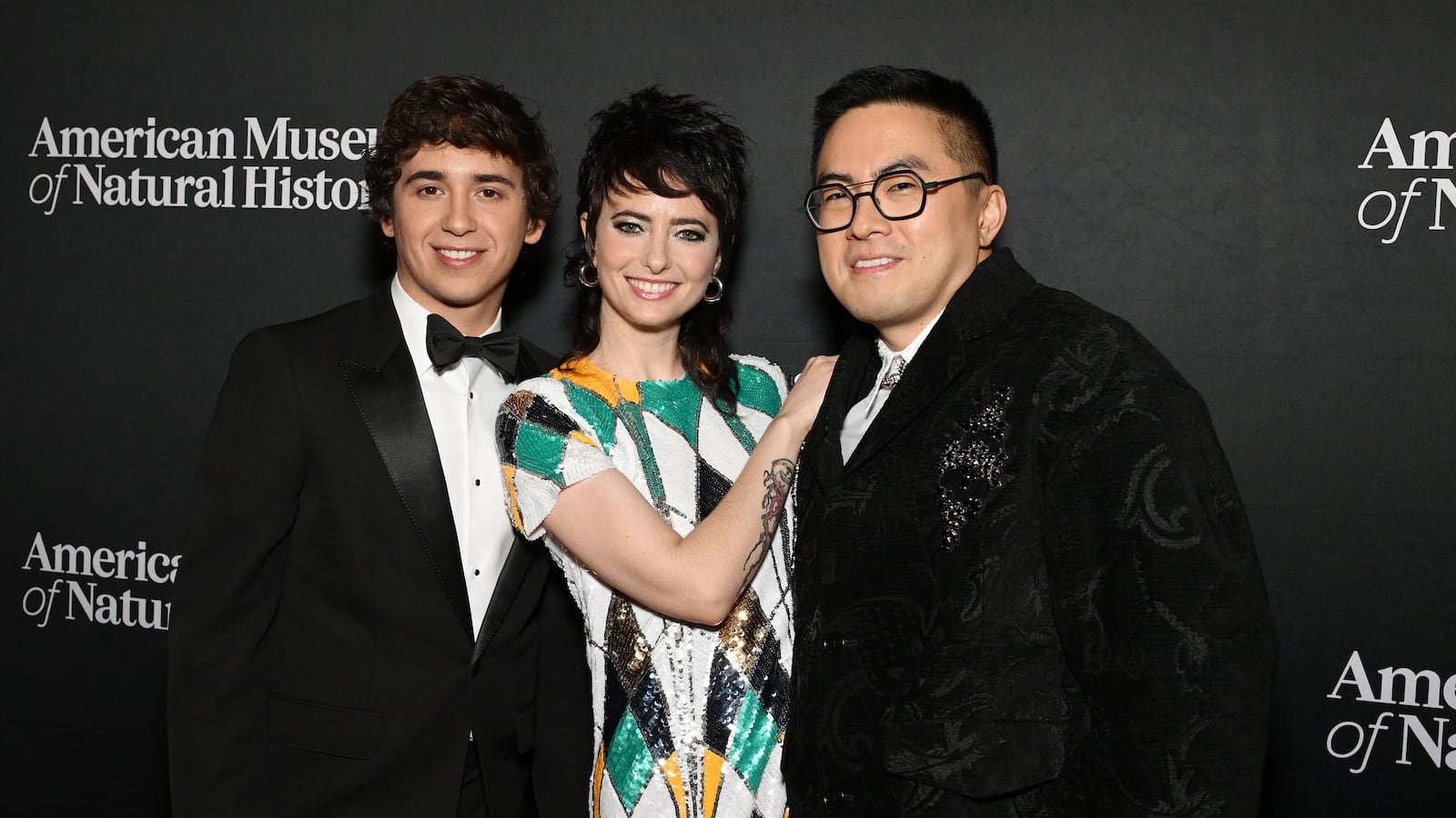 NEW YORK, NEW YORK - DECEMBER 05: (L-R) Marcello Hernandez, Sarah Sherman, and Bowen Yang attend The American Museum of Natural History's 2024 Museum Gala at American Museum of Natural History on December 05, 2024 in New York City. (Photo by Slaven Vlasic/Getty Images for the American Museum of Natural History)