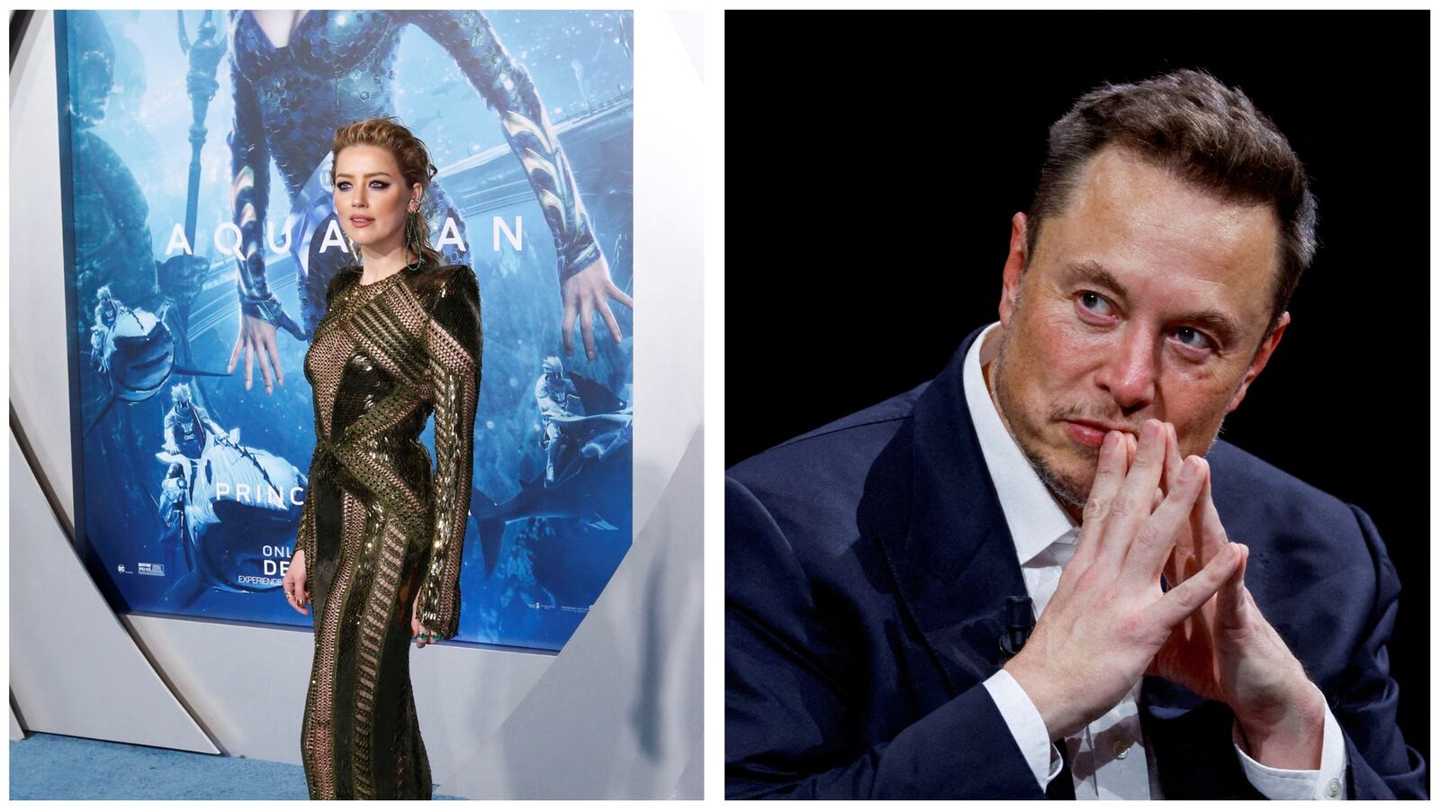 Amber Heard poses at the premiere for "Aquaman" in Los Angeles. Musk gestures as he attends the Viva Technology conference