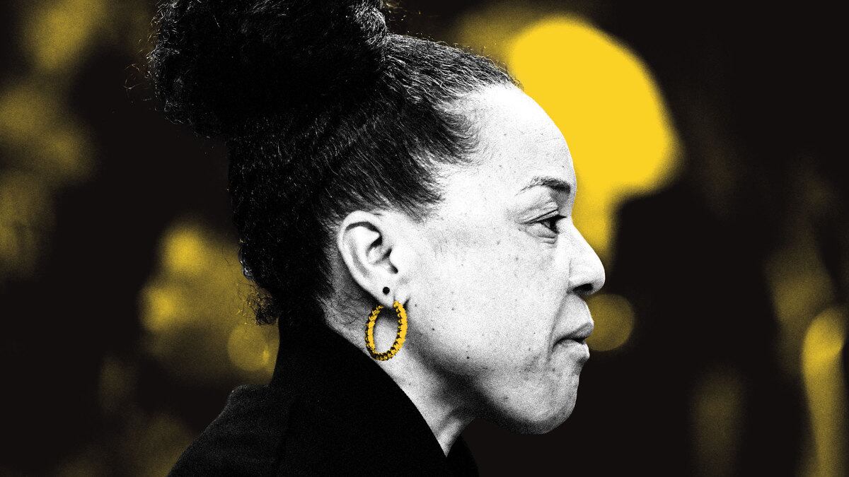 A photo illustration of Dawn Staley