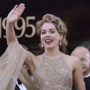 US actress Sharon Stone waves to the crowd before the closing ceremony of the 48th Cannes Film Festival in Cannes, southern France, on May 28, 1995