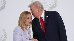 SHARM EL SHEIKH, EGYPT - OCTOBER 13: U.S. President Donald Trump (R) greets Italy's Prime Minister Giorgia Meloni during a summit of European and Middle Eastern leaders on October 13, 2025 in Sharm El Sheikh, Egypt. President Trump is in Egypt to meet with European and Middle Eastern leaders in what’s being billed as an international peace summit, following the start of a US-brokered ceasefire deal to end the war in the Gaza Strip.