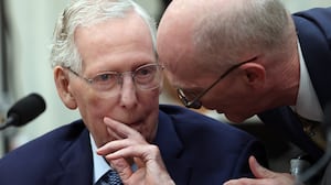 Sen. Mitch McConnell (R-KY) talks to his Chief of Staff Terry Carmack during a Senate Agriculture Committee meeting on the Agricultural Act of 2026 in the Russell Senate Office Building on September 16, 2026 in Washington,