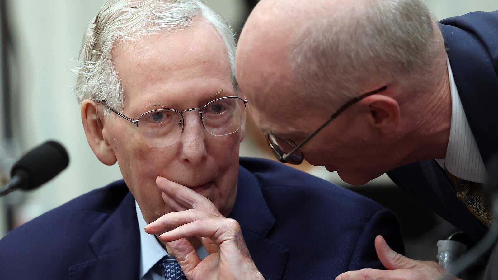 Sen. Mitch McConnell (R-KY) talks to his Chief of Staff Terry Carmack during a Senate Agriculture Committee meeting on the Agricultural Act of 2026 in the Russell Senate Office Building on September 16, 2026 in Washington,