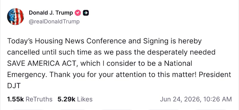 Trump freaks out in post.