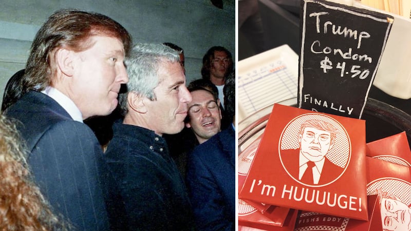 Donald Trump, Jeffrey Epstein, and Donald Trump cartoon condoms