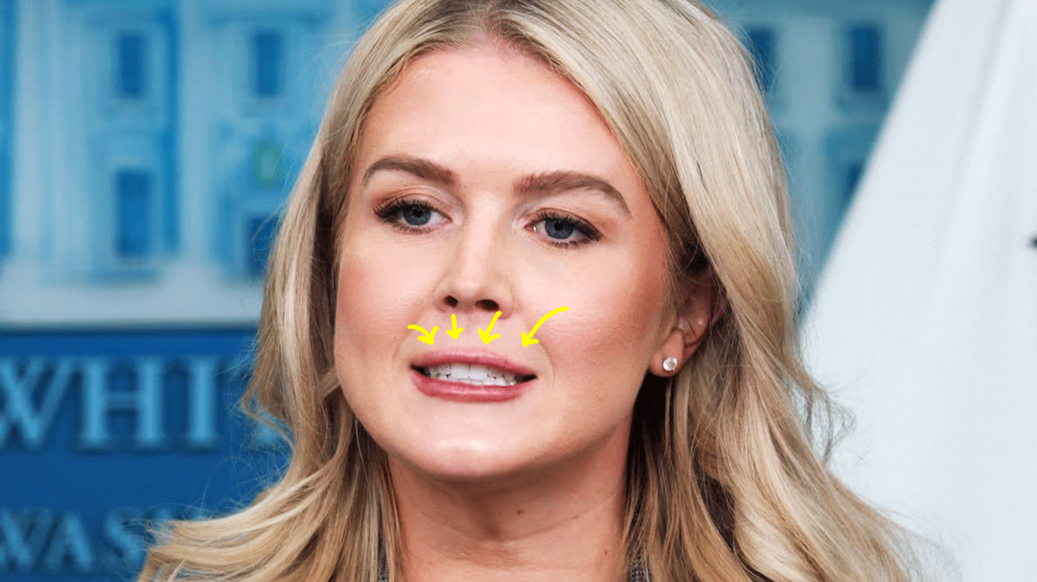 Karoline Leavitt with arrows pointing to her lips