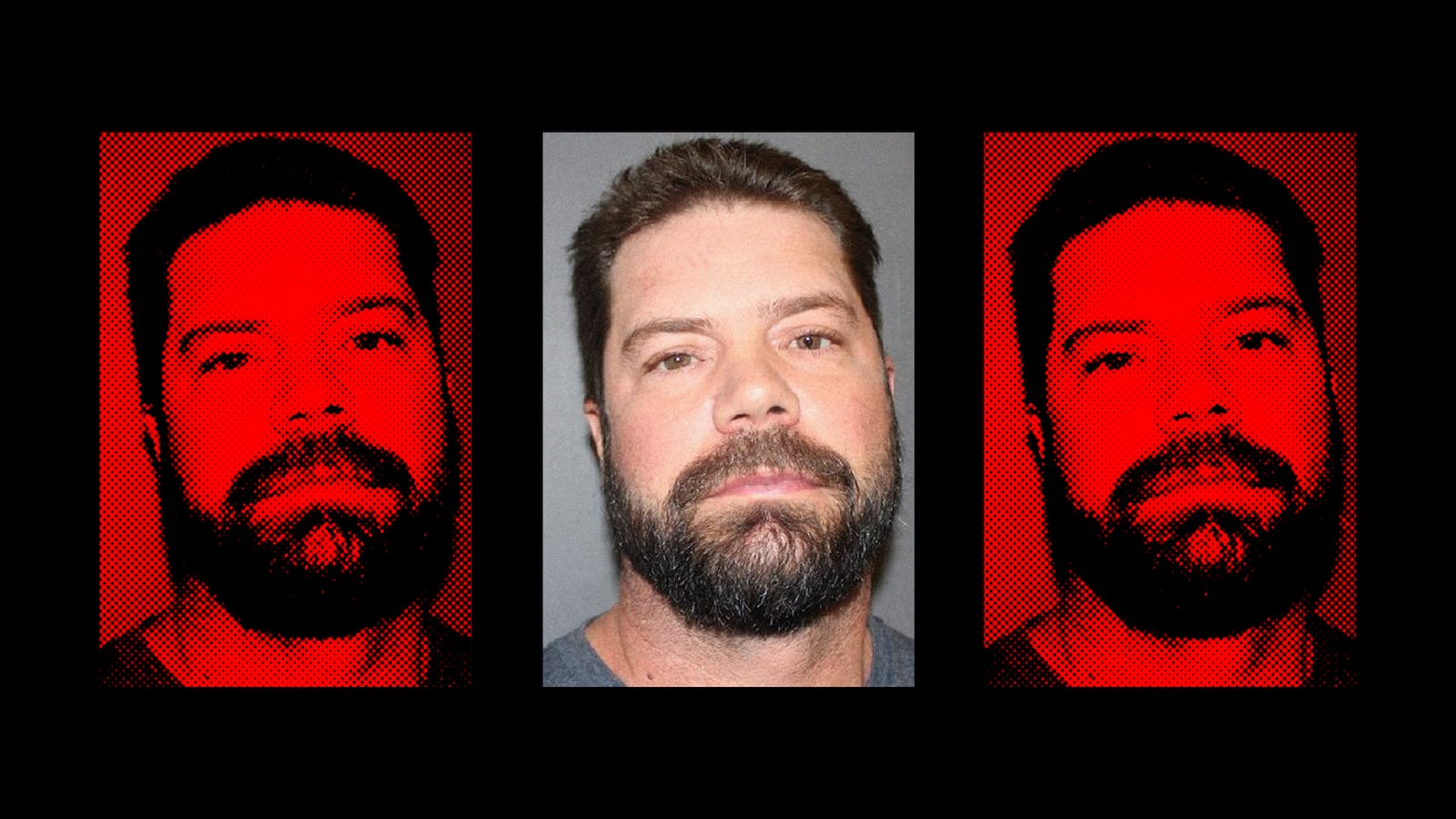 A photo illustration of Jayson Boebert's mugshot.
