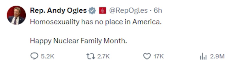 Ogles' post during Pride Month was removed after backlash from his own party.