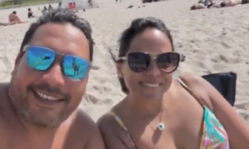 Angel Camacho and his American wife enjoy some sun, which he was not allowed to for around a month.