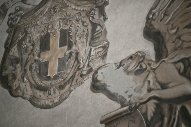 A picture shows a newly restored fresco in the Basilica of San Lorenzo in Lucina where an angel was erased after a controversy, in Rome on February 4, 2026.