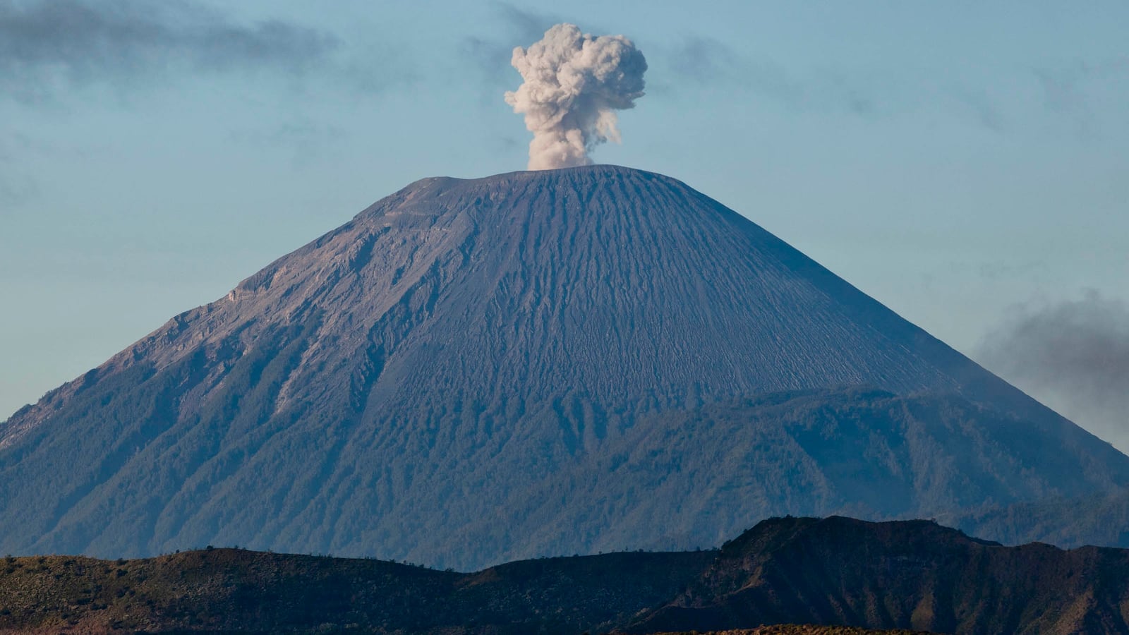 Mount Rinjani in the distance in Probolinggo, Indonesia.