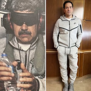 Nicolás Maduro in U.S. custody and Marco Rubio.