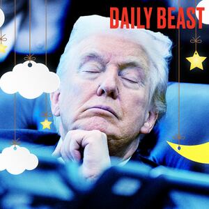 A photo illustration of Donald Trump sleeping in the Oval Office.