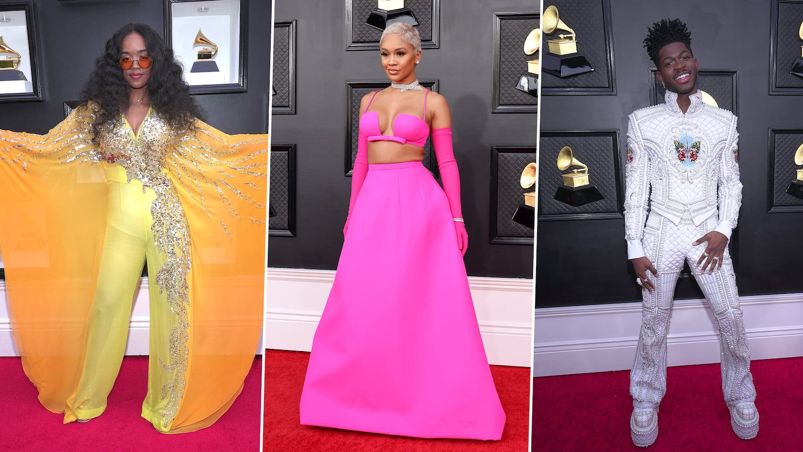 H.E.R., Saweetie, and Lil Nas X at the Grammys.