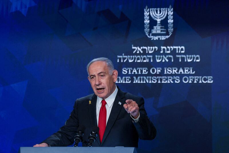 Netanyahu speaks at Wednesday's press conference in Jerusalem