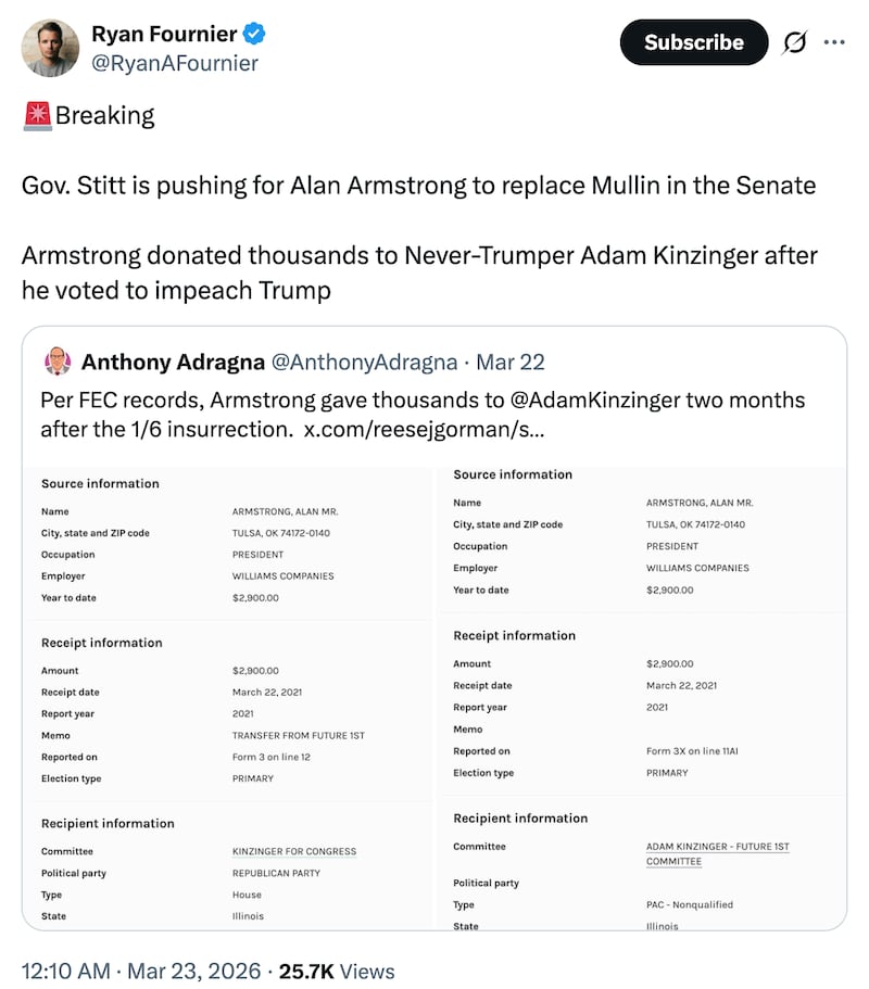 Ryan Fournier's X.com post.