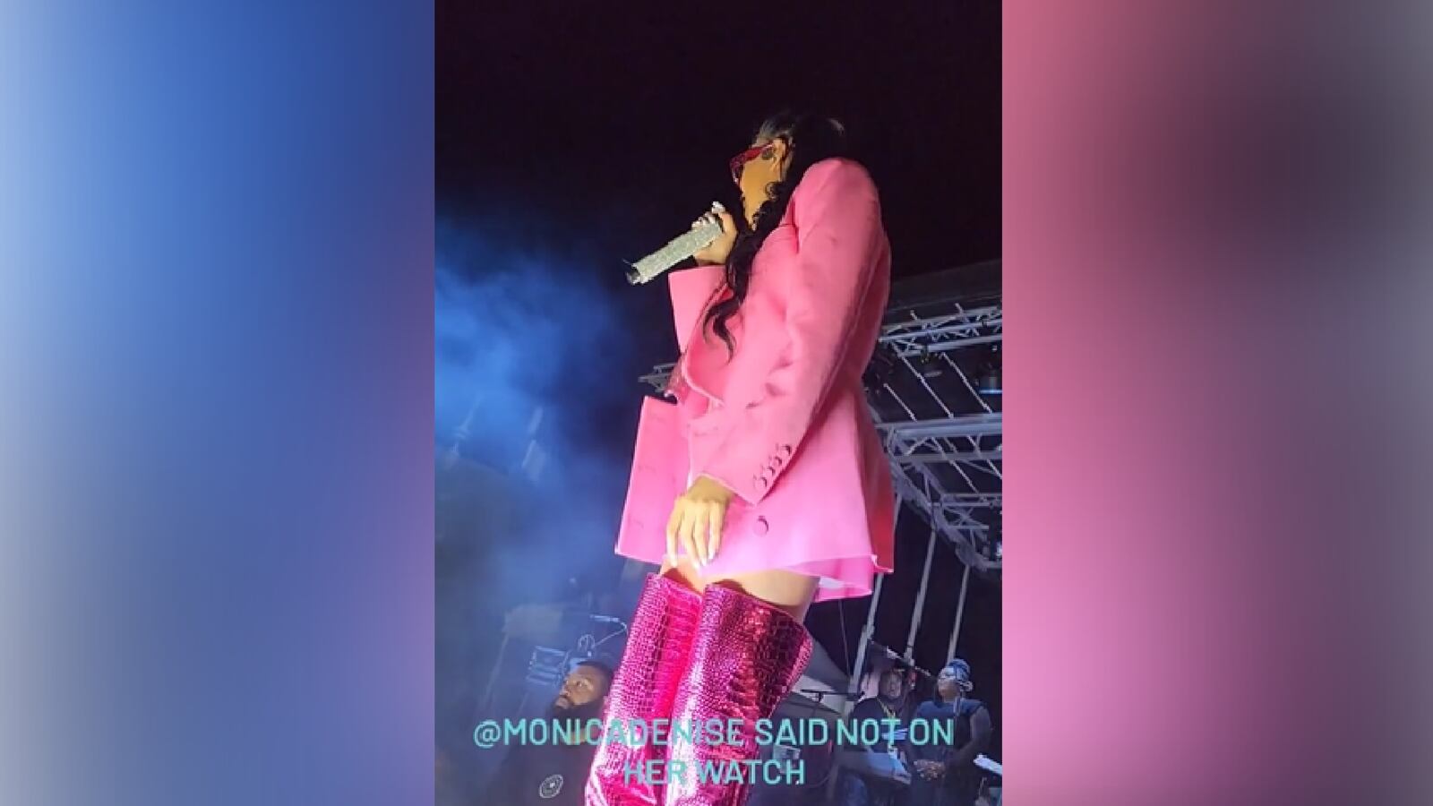 Singer Monica confronts a man who she said hit a woman in the crowd at a show in Detroit.