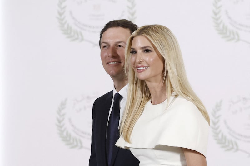 Jared Kushner and Ivanka Trump attend a world leaders' summit on ending the Gaza war, amid a U.S.-brokered prisoner-hostage swap and ceasefire deal between Israel and Hamas, in Sharm el-Sheikh, Egypt, October 13, 2025.
