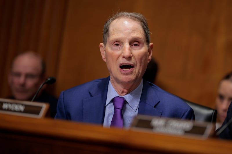 Ranking member Sen. Ron Wyden questions Treasury Secretary Scott Bessent as he testifies during a Senate Finance Committee hearing on June 03, 2026 in Washington, DC.