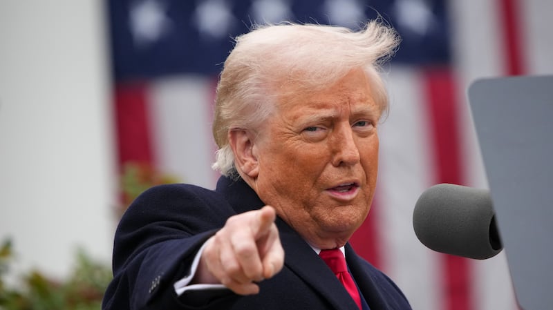WASHINGTON, DC - APRIL 02: U.S. President Donald Trump gestures while speaking during a “Make America Wealthy Again” trade announcement event in the Rose Garden at the White House on April 2, 2025 in Washington, DC. Touting the event as “Liberation Day”, Trump is expected to announce additional tariffs targeting goods imported to the U.S. (Photo by Andrew Harnik/Getty Images)