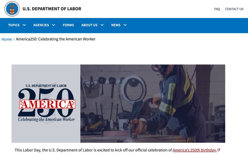 The Labor Department webpage as of August 20 was updated to show a different banner image of a worker.