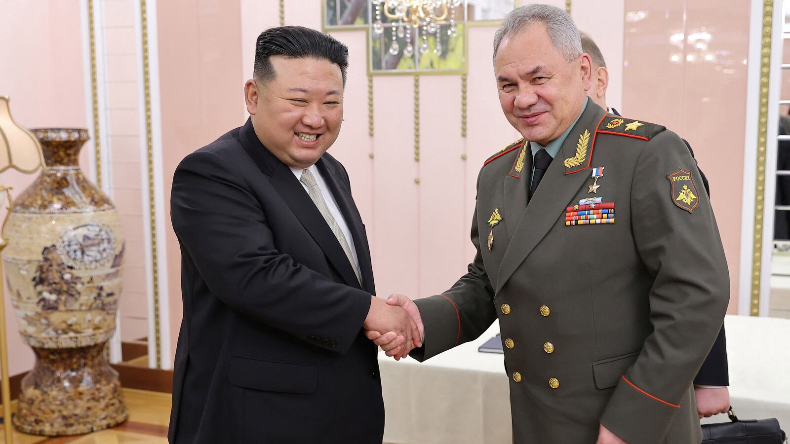 North Korean leader Kim Jong Un meets with Russia’s defense minister, Sergei Shoigu, July 26, 2023, in this image released by North Korea’s Korean Central News Agency.
