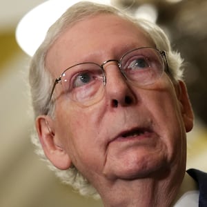 Then-Senate Minority Leader Mitch McConnell speaks during a press conference following the weekly Senate caucus luncheons on Capitol Hill in Washington, D.C. on April 9, 2024.