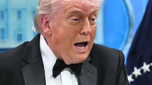 US President Donald Trump speaks flanked by FBI Director Kash Patel during a press briefing in the Brady Briefing Room at the White House