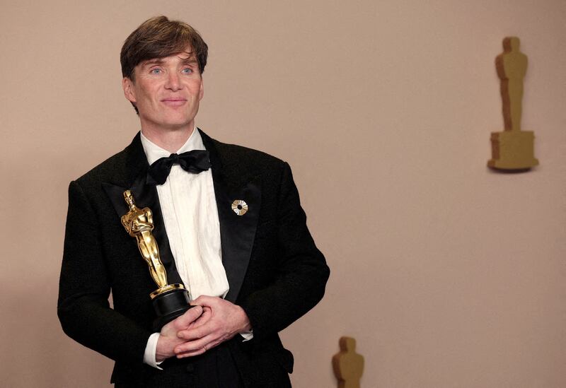 FILE PHOTO: Cillian Murphy poses with the Oscar for "Best Actor" as "J. Robert Oppenheimer" in "Oppenheimer" in the Oscars photo room at the 96th Academy awards in Hollywood, Los Angeles, California, U.S., March 10, 2024. REUTERS/Carlos Barria/File Photo