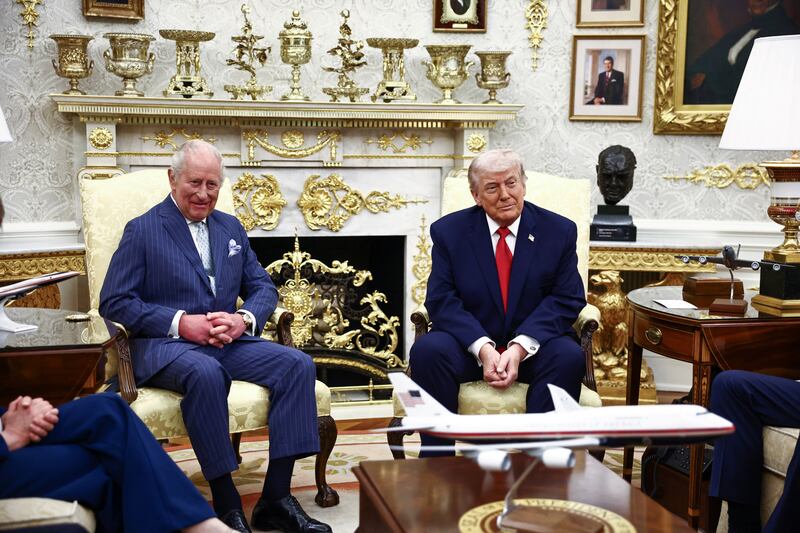 US President Donald Trump meets with Britain's King Charles III in the Oval Office of the White House in Washington, DC, on April 28, 2026.  HENRY NICHOLLS/Pool via REUTERS