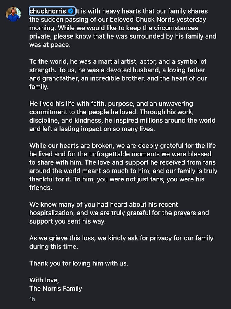 Full statement from the Norris family.