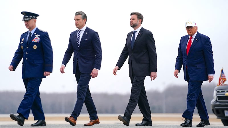 U.S. President Donald Trump, Vice President JD Vance, Defense Secretary Pete Hegseth and Joint Chiefs of Staff Chairman General Dan Caine