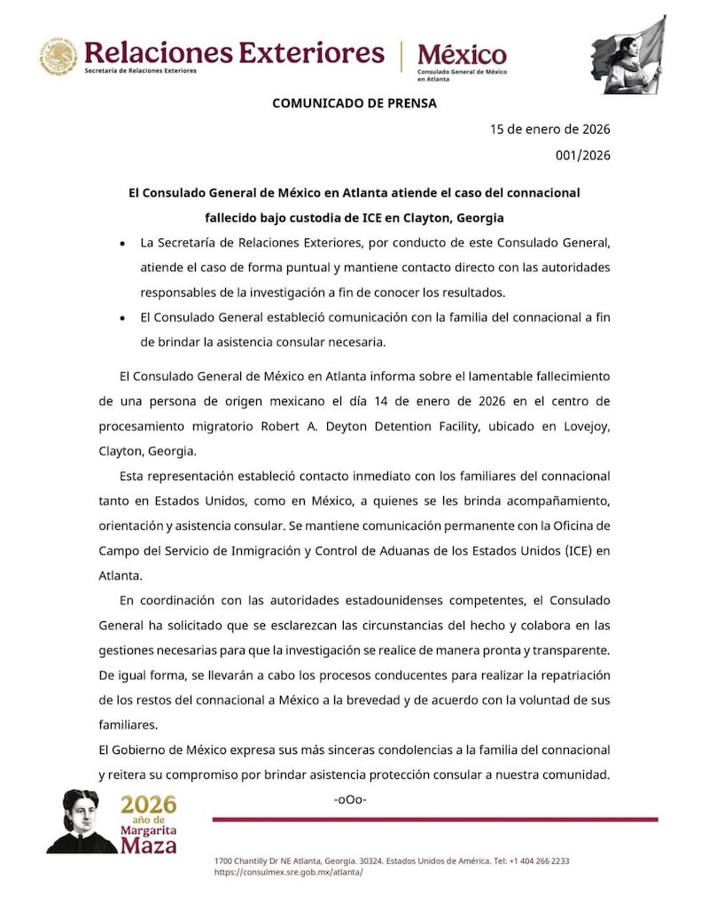 The press release announcing the latest ICE custody death. At the time of publication, DHS had not yet announced it on its website.