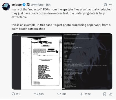 Internet Sleuths Reveal Hack to Undo Epstein File Redactions