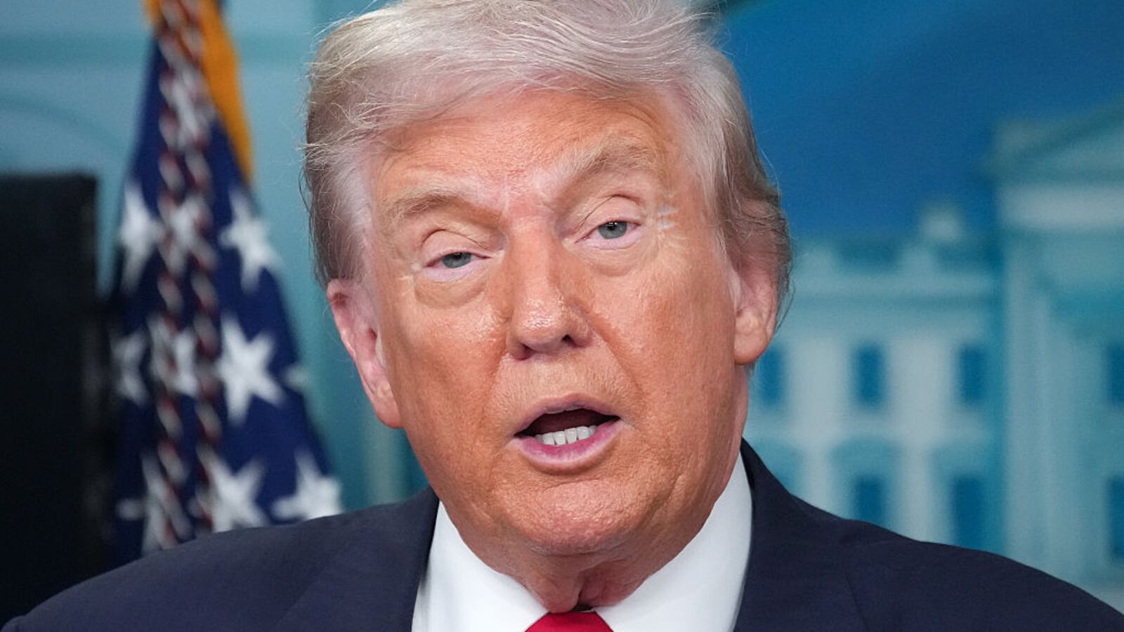 President Donald Trump delivers remarks during a press conference in the James S. Brady Press Briefing Room of the White House August 11, 2025 in Washington, DC. Trump announced he will use his authority to place the DC Metropolitan Police Department under federal control to assist in crime prevention in the nation’s capital.