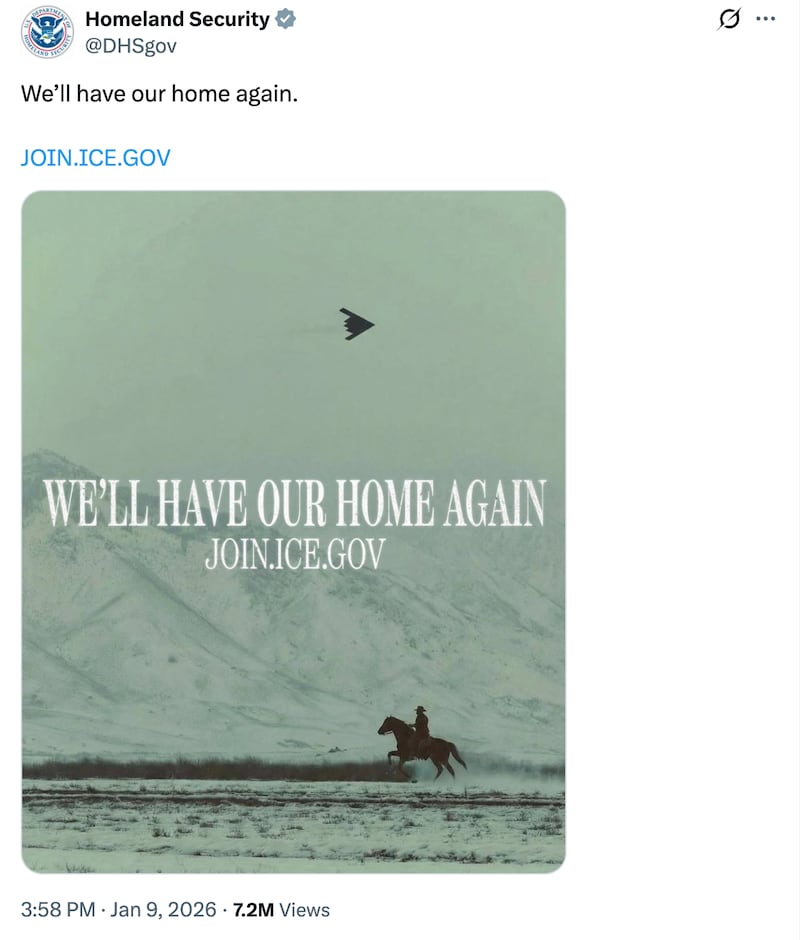 One of the ICE recruitment posts made by DHS that experts say was a white nationalist dog whistle.