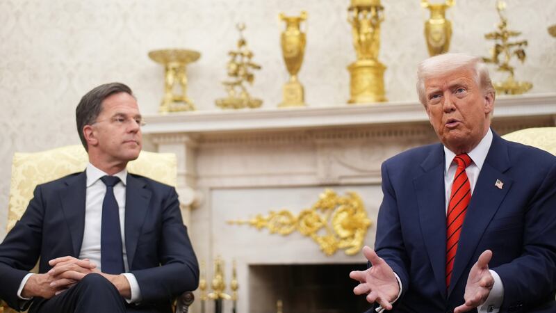 NATO Secretary General Mark Rutte and U.S. President Donald Trump hold a meeting in the Oval Office