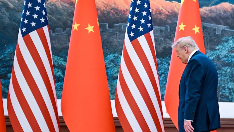 The scene as U.S. President Donald Trump participates in events at the Great Hall of the People and does a greeting with the President of the People’s Republic of China Xi Jinping May 14, 2026, in Beijing China.