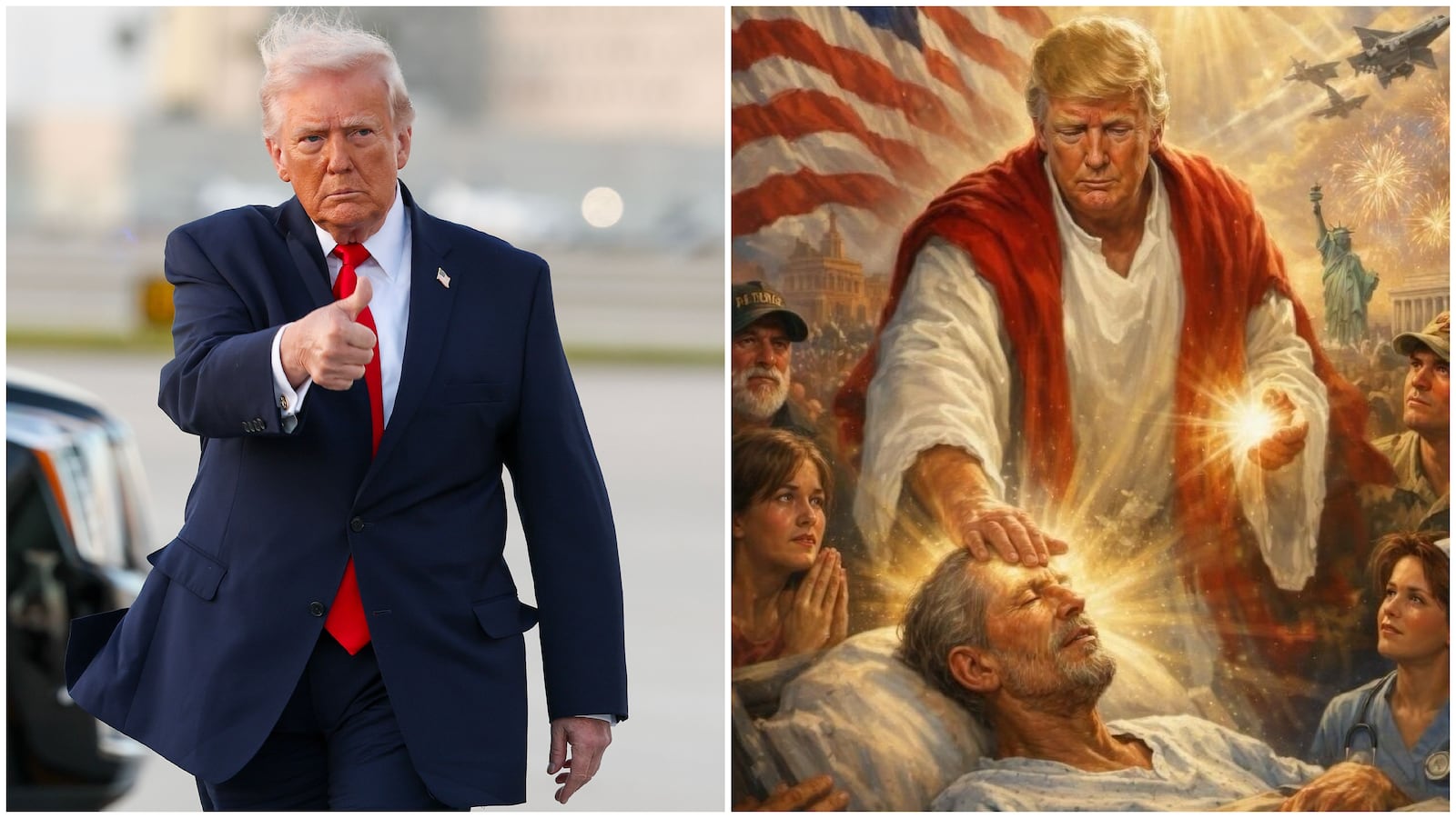 Donald Trump and his Truth Social depicting himself as Jesus.