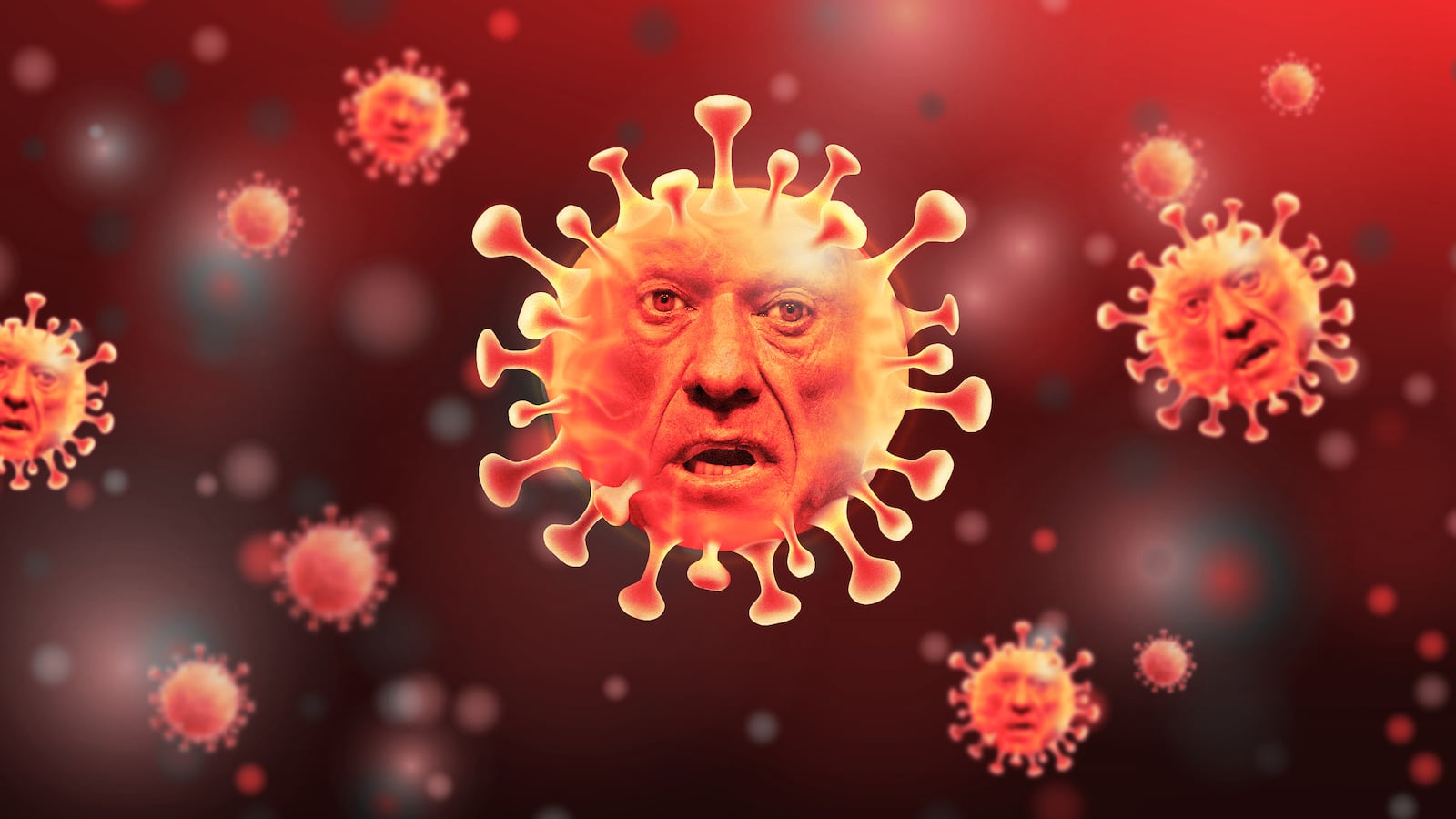 A photo illustration of United States Secretary of Health and Human Services Robert F. Kennedy Jr. as floating Covid particles.