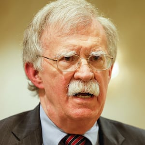 WASHINGTON, DC - AUGUST 17: Former National Security Adviser John Bolton speaks to reporters after speaking in a panel hosted by the National Council of Resistance of Iran – U.S. Representative Office (NCRI-US) at the Willard InterContinental Hotel on August 17, 2022 in Washington, DC. The NCRI-US held the panel to mark the 20th anniversary of their first press conference on the perceived threat of Iran’s nuclear weapons program. Recently the U.S. Justice Department announced charges against an Iranian operative for a plot to murder John Bolton. (Photo by Anna Moneymaker/Getty Images)