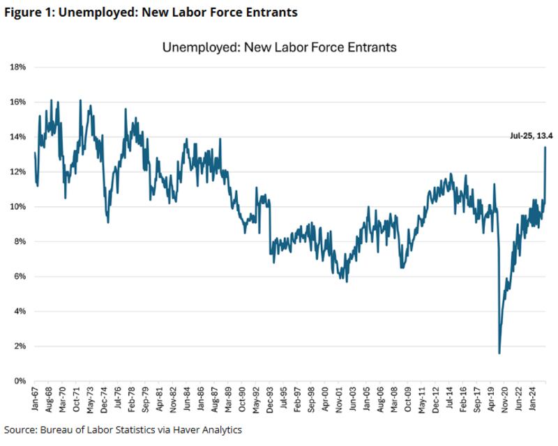 Graph showing the number of unemployed new labor force entrants over time.