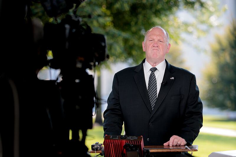 WASHINGTON, DC - JULY 30:  White House Border czar Tom Homan speaks during an on camera TV interview near the White House on July 30, 2025 in Washington, DC. Homan spoke on the demographic of immigrants arrested and deported by Immigration and Customs Enforcement (ICE) and what percentage of them are criminal. (Photo by Anna Moneymaker/Getty Images)
