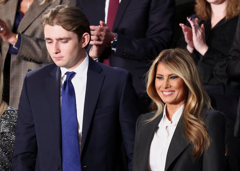 First lady Melania Trump and Barron Trump arrive for the U.S. President Donald Trump's State of the Union address to a joint session of Congress in the House Chamber of the U.S. Capitol in Washington, D.C., U.S.