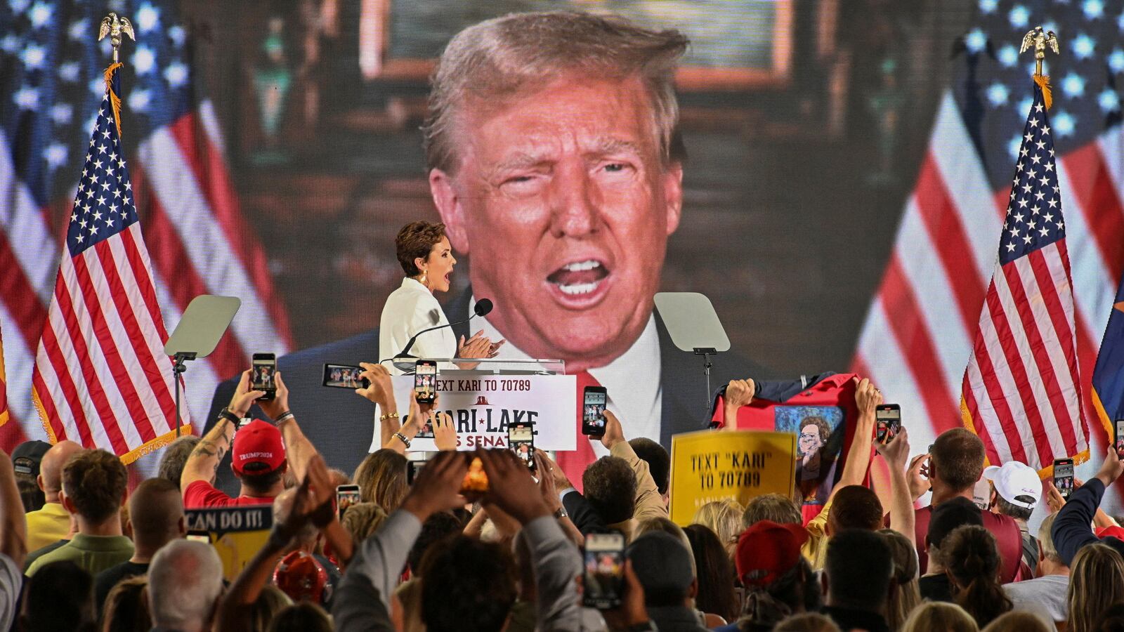 Kari Lake, former Republican candidate for Governor of Arizona, announces her bid for Senate at an event in Scottsdale, Arizona, U.S., October 10, 2023.