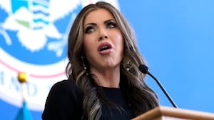 Homeland Security Secretary Kristi Noem speaks to employees at the Department of Homeland Security, Tuesday, Jan. 28, 2025, in Washington.