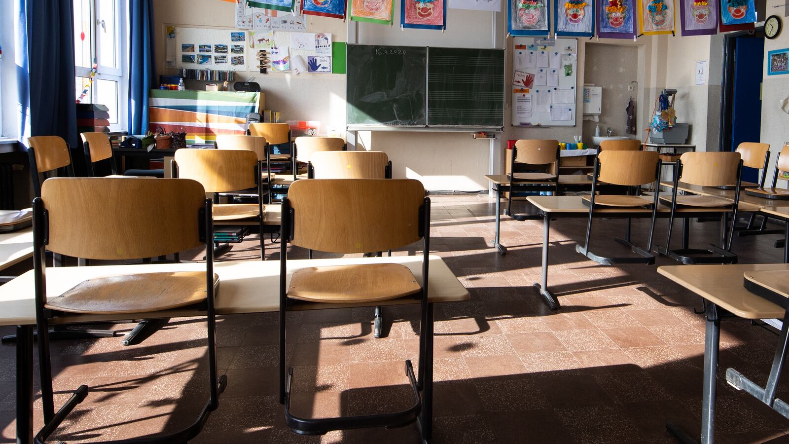 An empty class room of an elementary school.