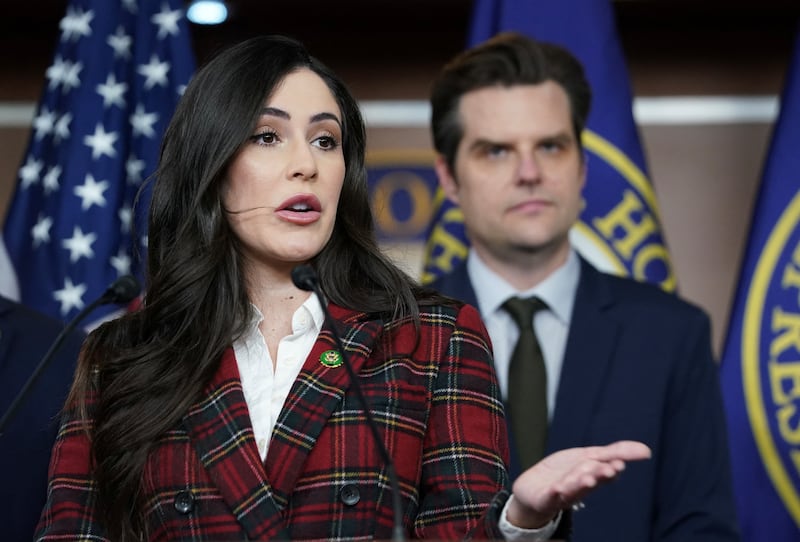 Rep. Matt Gaetz and Rep. Anna Paulina Luna speak during a press conference in Washington D.C., November 30, 2023.